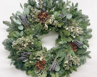 VanCortlandt Farms Handmade Fresh Noble Fir Greens Holiday Winter Evergreen Lavender and Lodgepole Wreath