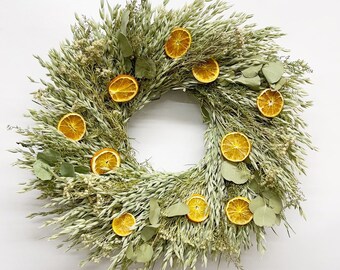 VanCortlandt Farms Natural Dried Flower Handmade Orange Paradise with Eucalyptus Wreath