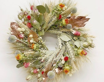 VanCortlandt Farms Natural Handmade Wheat and Dried Flower Copper Autumn Wreath