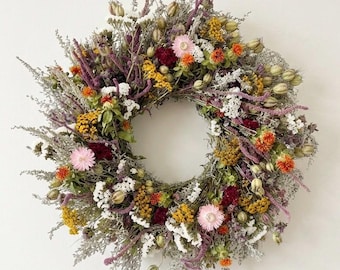 VanCortlandt Farms Natural Colorful Pastel Garden Cottage Real Organic Prairie Wildflowers Dried Flower Handmade Honeycomb Bloom Wreath