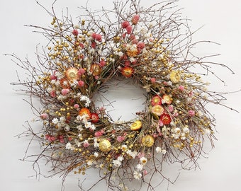 VanCortlandt Farms Natural Dried Flower Handmade Eden Strawflowers Wreath