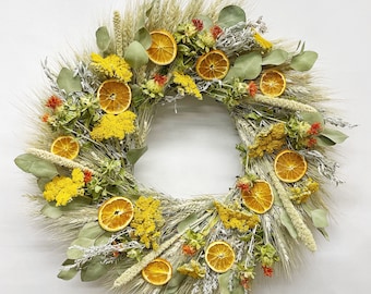 VanCortlandt Farms Natural Dried Flower Handmade Sunny Citrus Wreath