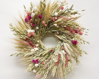 VanCortlandt Farms Natural Handmade Wheat and Dried Flower Pink Amaranth Wreath