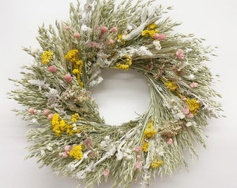 VanCortlandt Farms Natural Dried Flower Handmade Lamb’s Ear and Yarrow Wreath