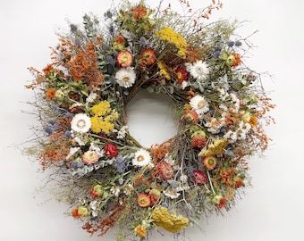 VanCortlandt Farms Natural Dried Flowers and Eucalyptus Handmade Bloom Grace Wreath