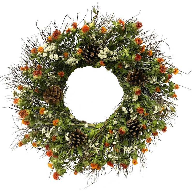 VanCortlandt Farms Autumn Beauty Twig and Dried Flower Wreath With or Without Pinecones