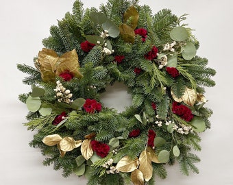 VanCortlandt Farms Handmade Fresh Noble Fir Greens Holiday Evergreen Royal Christmas Wreath