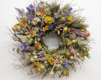 VanCortlandt Farms Preserved Cedar Natural Colorful Dried Flower Handmade Bushes of Wildflowers Wreath