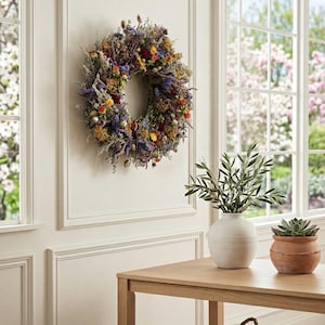 VanCortlandt Farms Natural Colorful Wildflowers Dried Flower Handmade Meadow Parade Wreath afbeelding 3