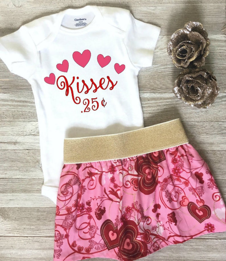 Toddler Valentine/'s Day Outfit Kisses 25 cents Baby Valentine/'s Day Outfit Pink Kisses 25 cents Valentine/'s Day Outfit Hearts Outfit