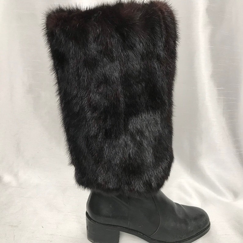 black leggings recycled fur leggings Black-dyed muskrat fur boot covers