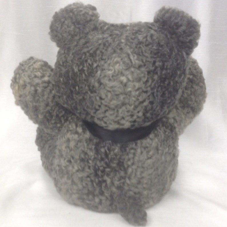 Grey teddy bear with sheep recycled fur 13 inches