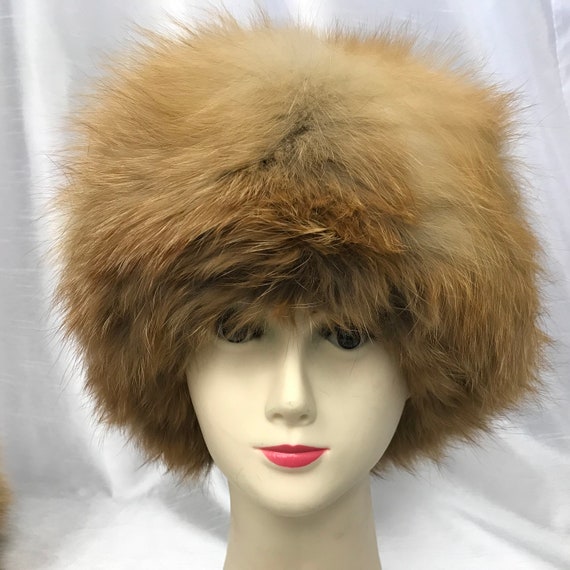 Vintage woman hat, red fox hat, real fur hat, wint