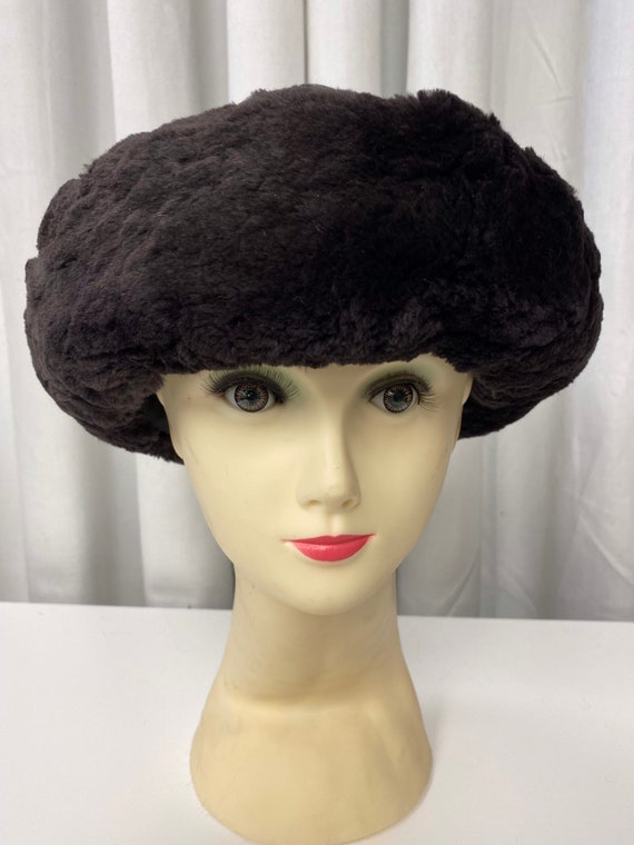Black shaved mink vintage hat and black leather#g… - image 1