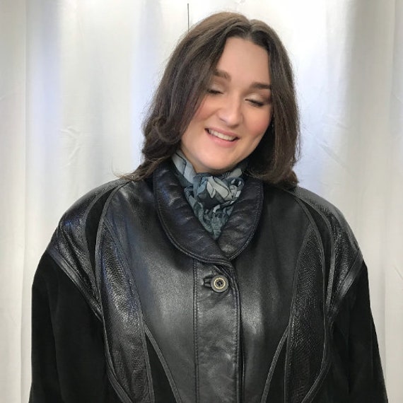 Vintage Black Genuine Suede and Leather Coat Very Long Vintage Black Genuine Suede and Leather Coat Very Long