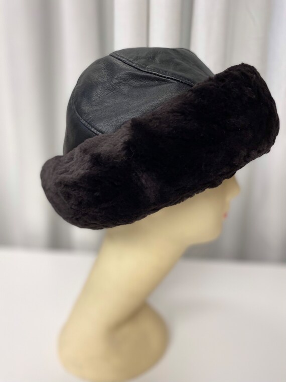 Black shaved mink vintage hat and black leather#g… - image 2