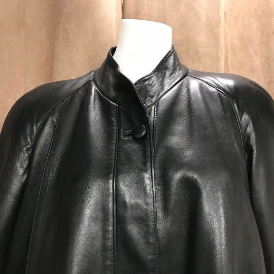 Vintage Genuine Leather Coat #2XL Black Leather Coat #long