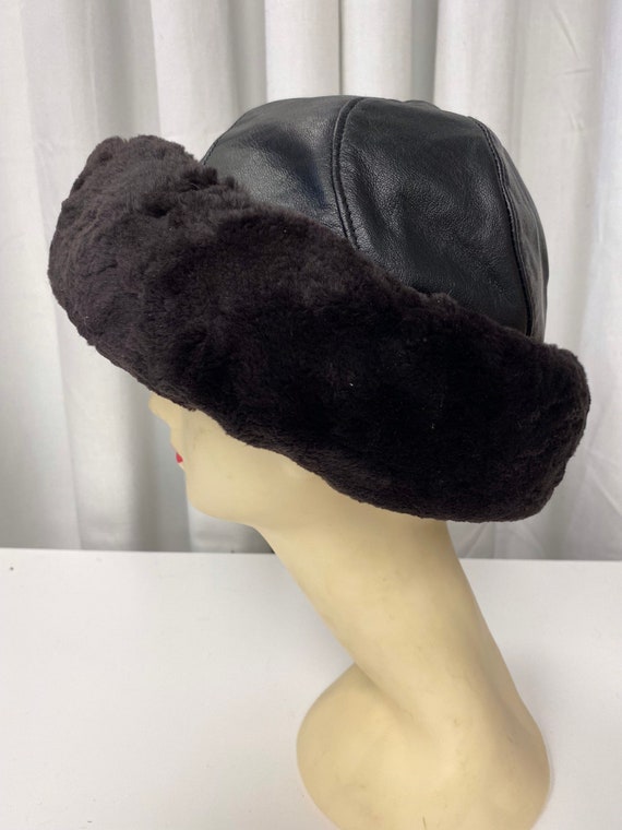 Black shaved mink vintage hat and black leather#g… - image 4