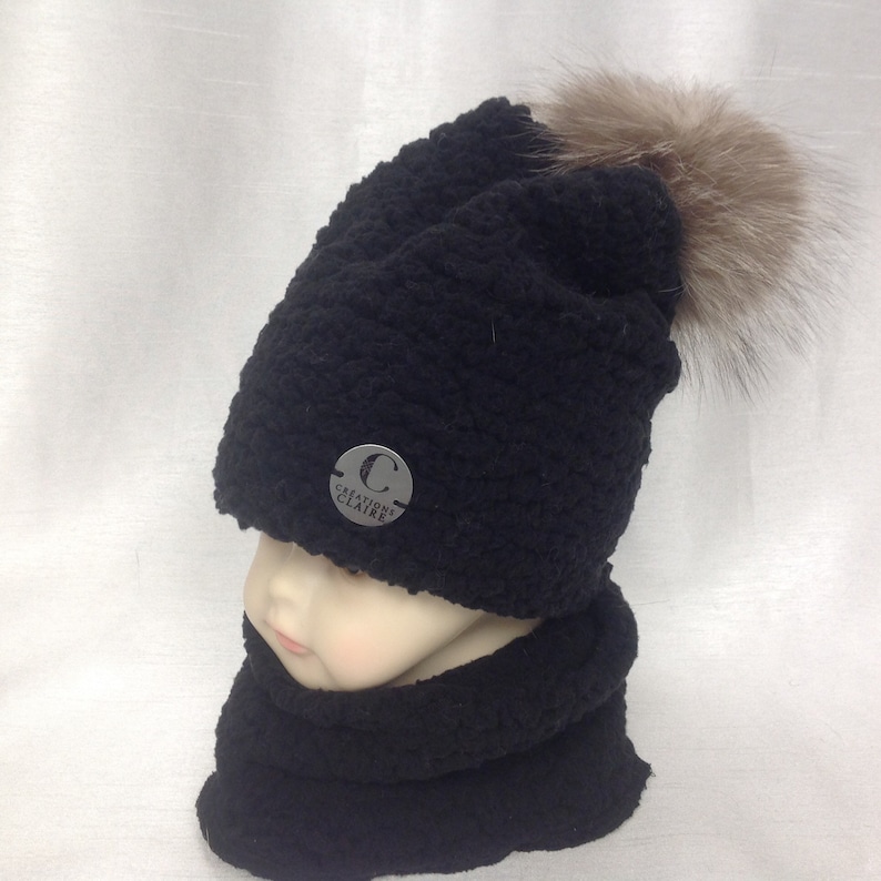 Set hat and neck warmer for children black or white