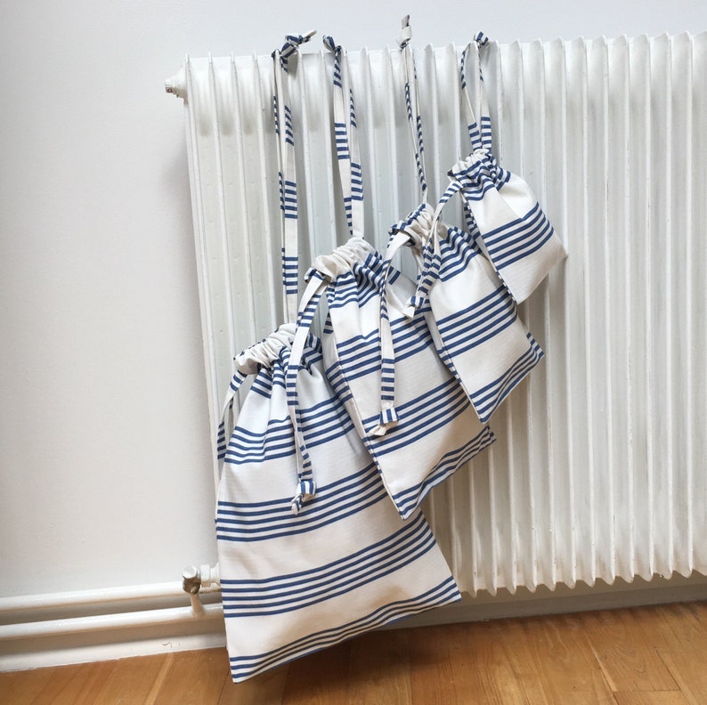 4 smallbags kit in recycled cotton with navy stripes reusable pooches zero waste