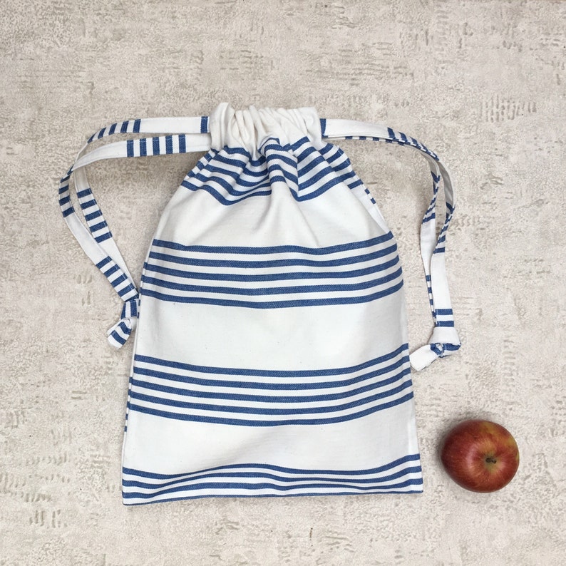 4 smallbags kit in recycled cotton with navy stripes reusable pooches zero waste