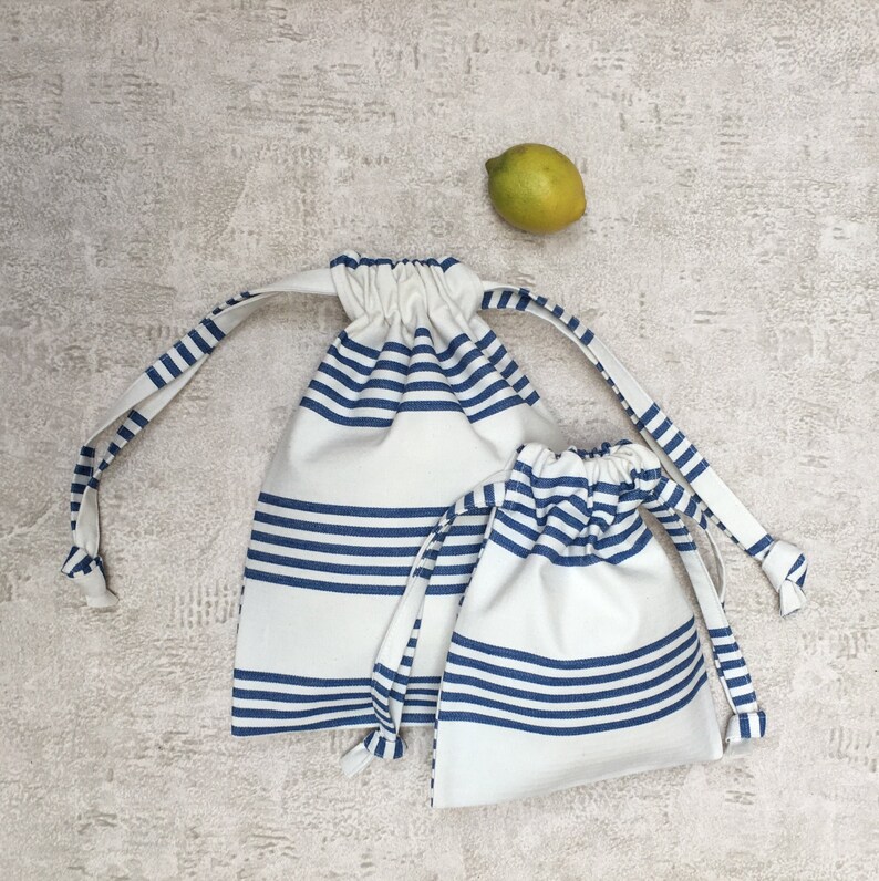 4 smallbags kit in recycled cotton with navy stripes reusable pooches zero waste