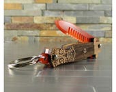 Sugar Skull Switchblade Folding Wood Comb, Keychain, Wood and Acrylic, , 5th year anniversary, Wood Anniversary