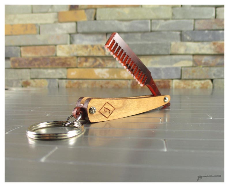 Straight Razor Wooden Mustache Folding Comb Keychain 5th Etsy