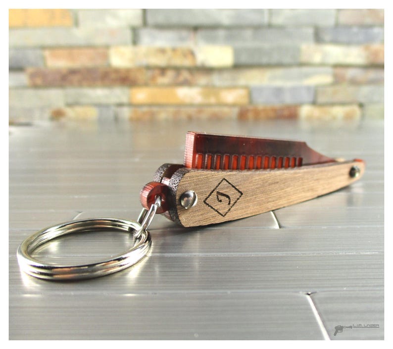 Mini Straight Razor Wooden Mustache Folding Comb Keychain Etsy
