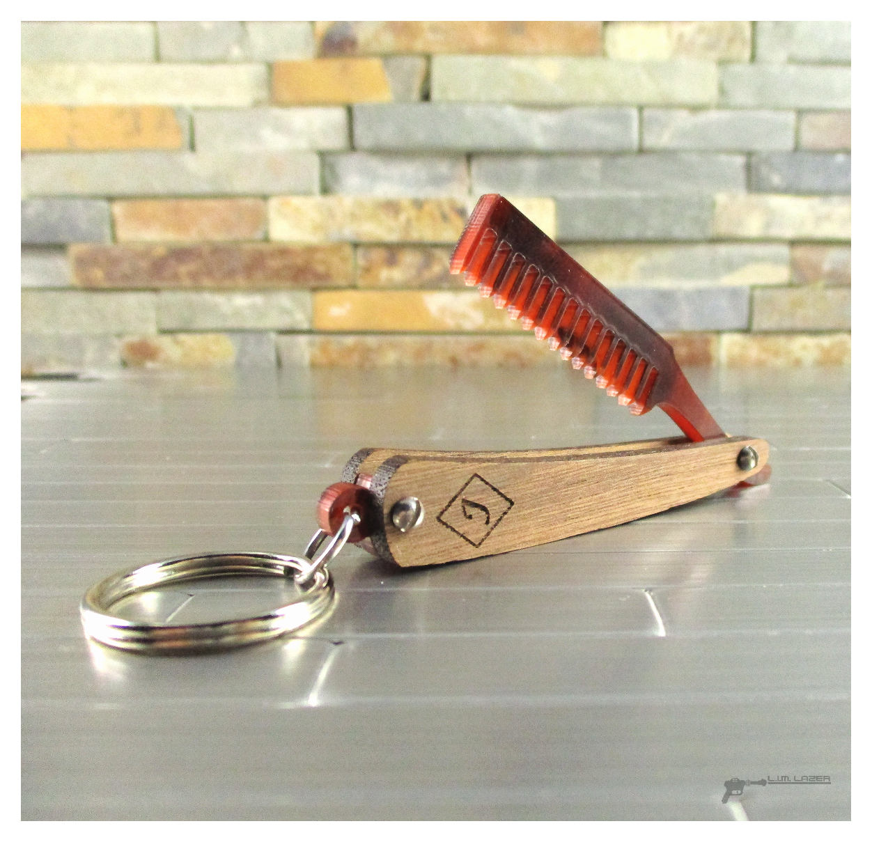 Mini Straight Razor Wooden Mustache Folding Comb Keychain Etsy
