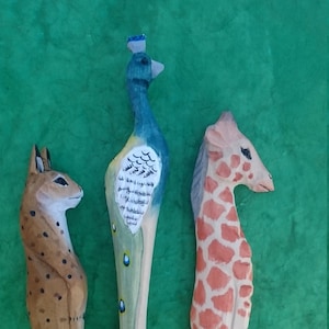 Wood linden pen, carved pen, animal head, peacock, giraffe, lynx, personalized pen