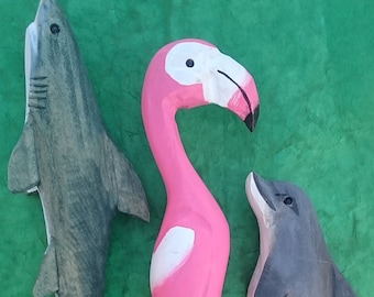 Wood linden pen, carved pen, animal head, dophin,pink flamingo, shark, personalized pen