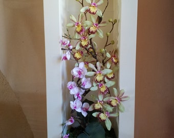 Tableau végétal, tableau floral cadre floral, cadre végétal, tableau floral, fleurs artificielles, orchidée, phalaenopsis, déco intérieure,