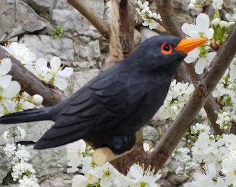 Oiseau bois à suspendre, merle