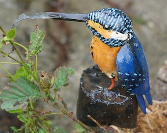 martin-pêcheur en métal recyclé, oiseaux des rivières, décoration de jardin