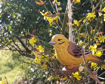 Oiseau bois à suspendre, bruant jaune, bruant zizi, oiseau des jardins,