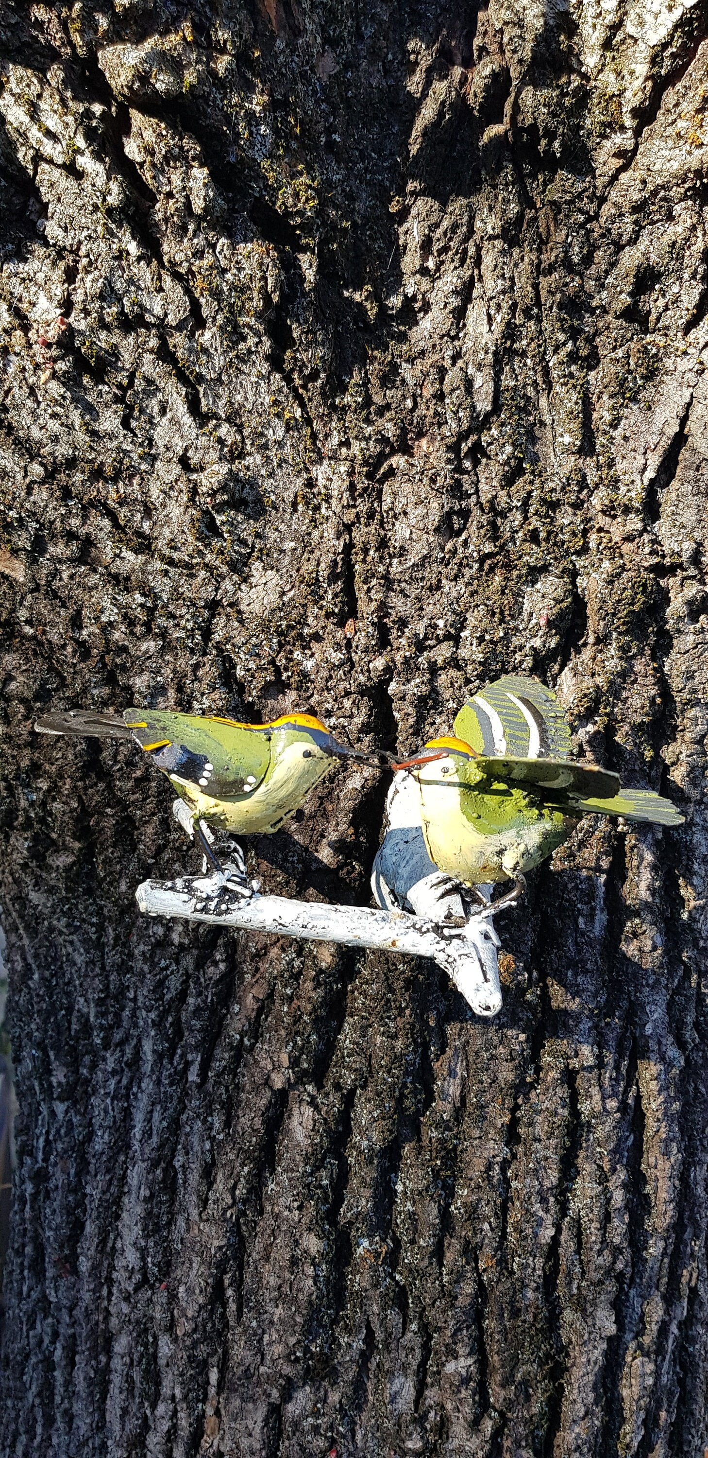 2 Roitelets en Métal Recyclé, Couple d'oiseaux, Décoration de Jardin
