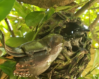 süßer Troglodit aus recyceltem Metall, Vogelnest, Vogel aus recyceltem Metall, Gartenvögel, Natur, Gartendekoration,