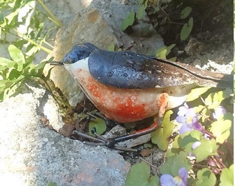 oiseau metal recyclé, sittelle-torchepot, oiseaux des jardins