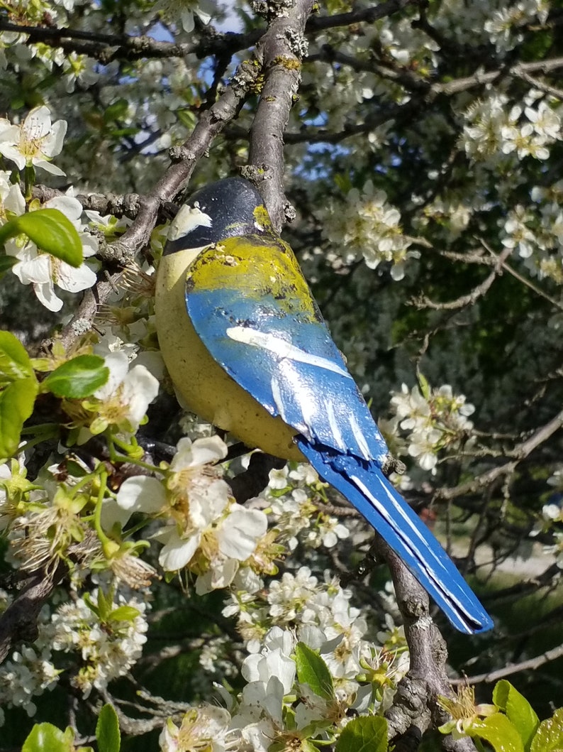 mésange bleue en metal recyclé, oiseaux des jardins image 4