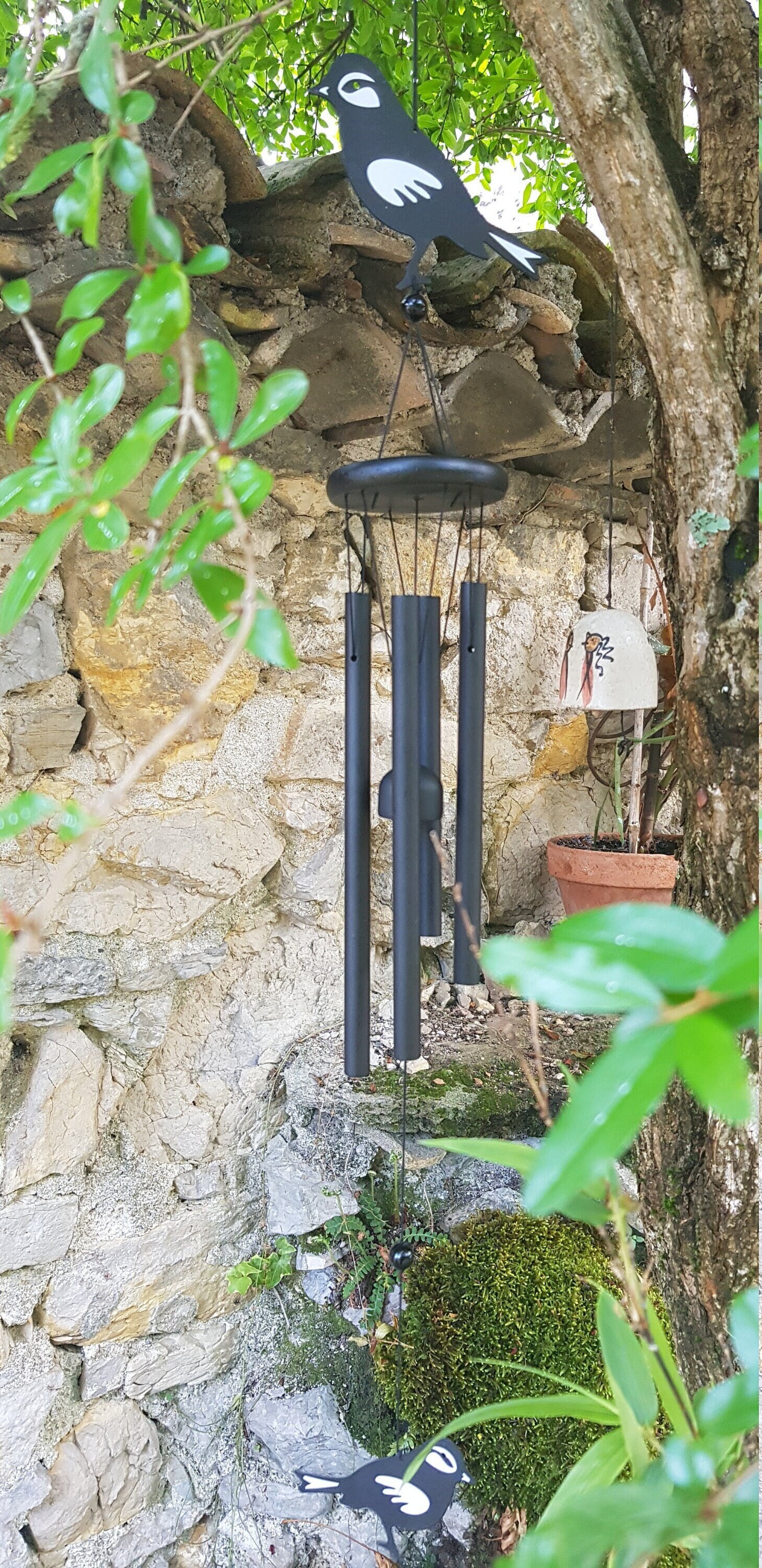 Carillon à Vent, Carillon Métal et Bois, Nature, Décoration de Jardin, Cour, Oiseaux,