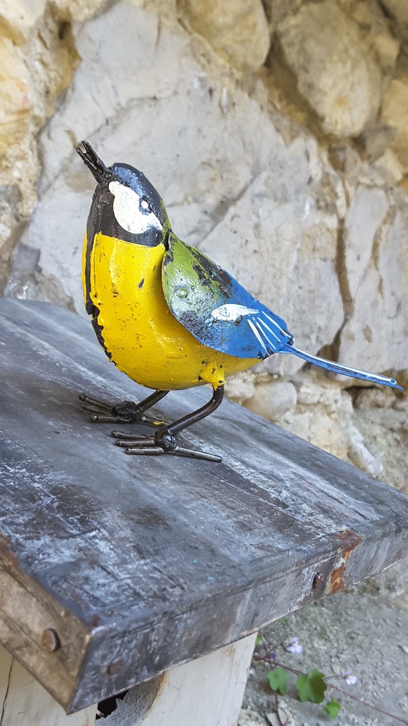 mésange bleue en metal recyclé, oiseaux des jardins image 8