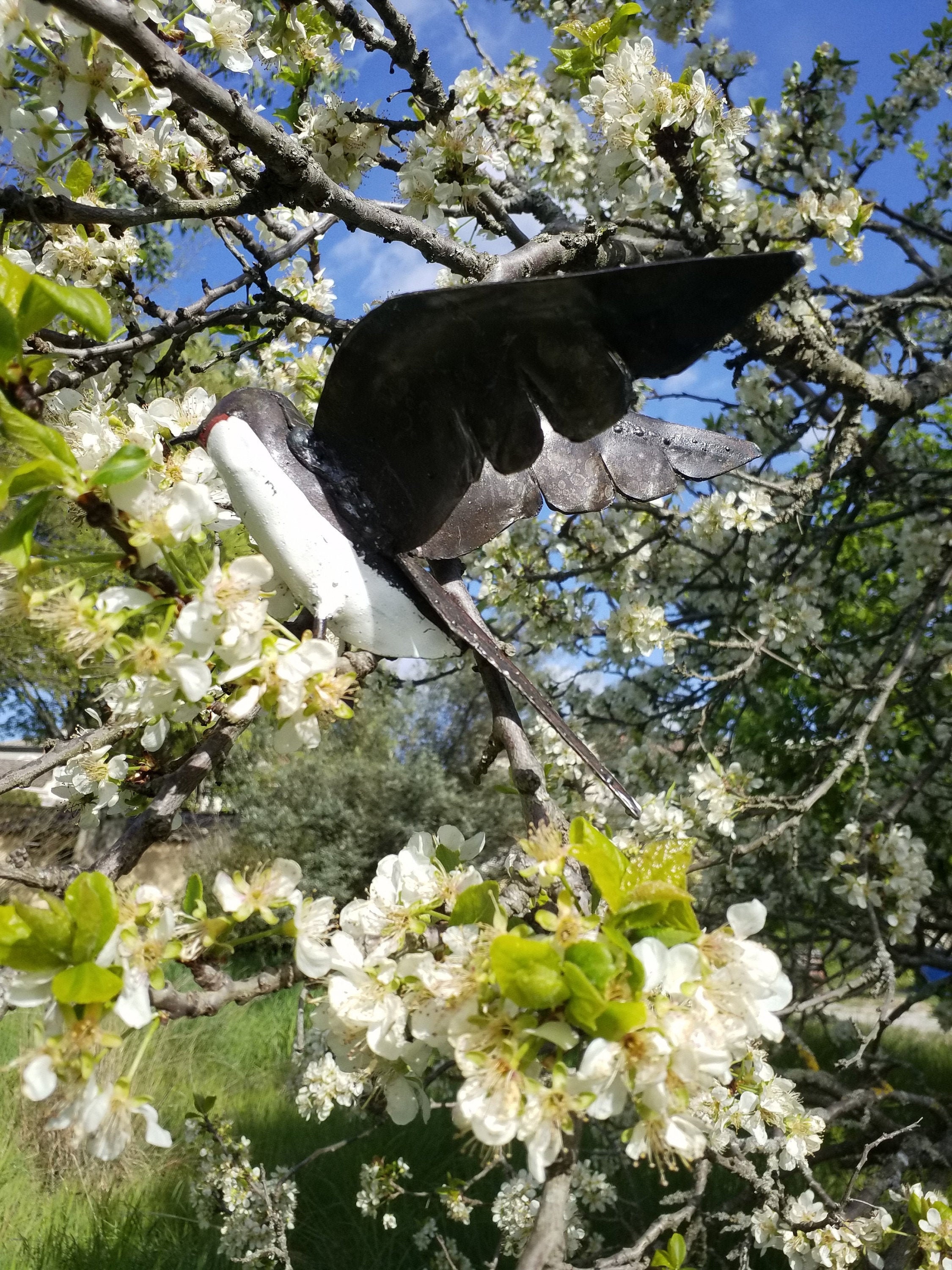 Hirondelle en Vol à Fixer Métal Recyclé, Oiseaux Des Jardins, Décoration de Jardin,