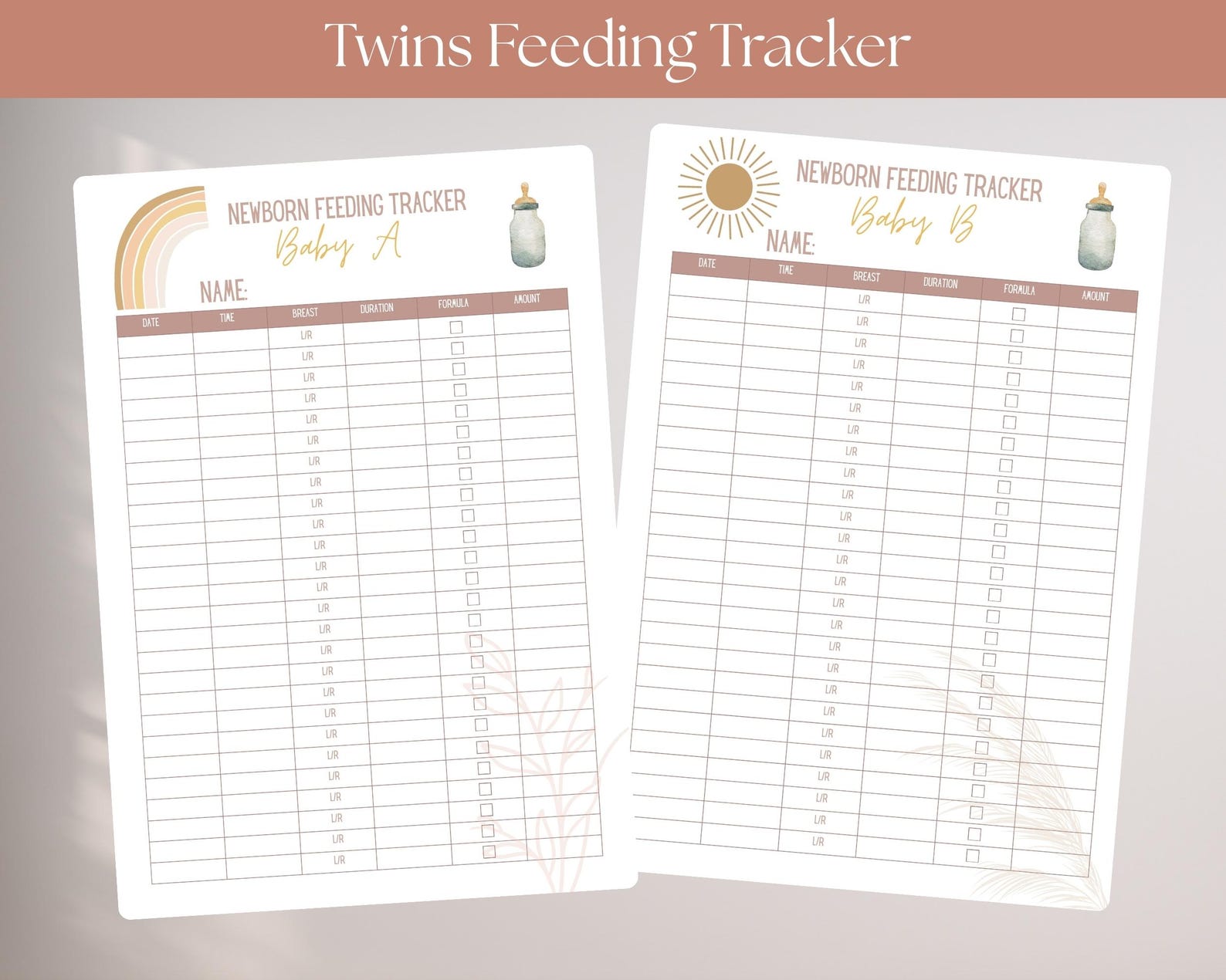 Newborn Twins Nursing Log | Baby Feeding Tracker Printable | Twin ...