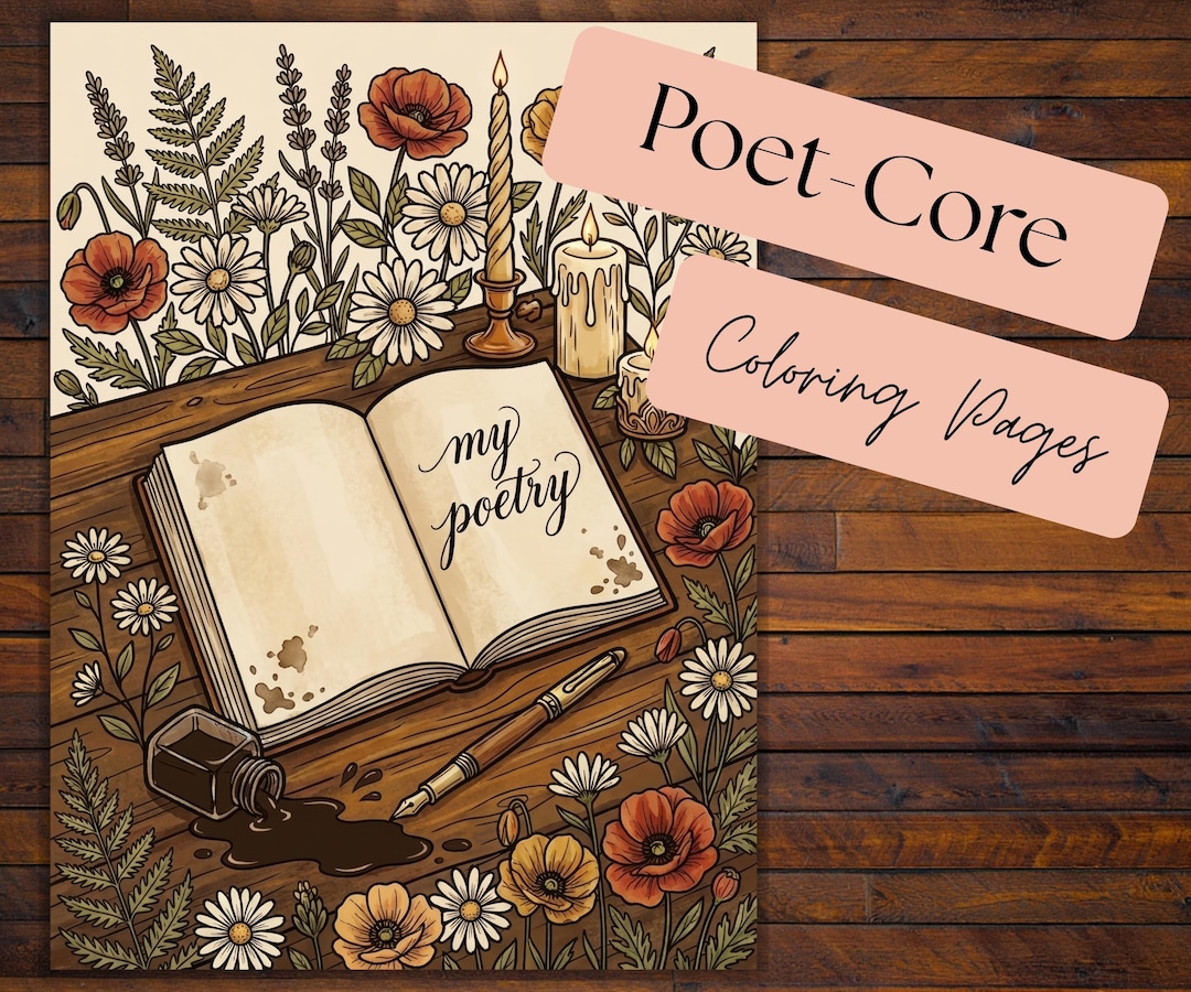 Poetry Aesthetic Coloring Pages | Poetcore Printable | Cottagecore ...