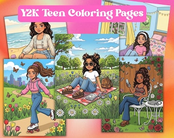 Y2K Coloring Pages Printable | 2000s Latina Teen Nostalgia Coloring Book | Retro 2000s Pop Culture & Fashion