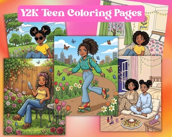 Y2K Coloring Pages Printable | 2000s Teen Nostalgia Coloring Book | Retro 2000s Pop Culture & Fashion