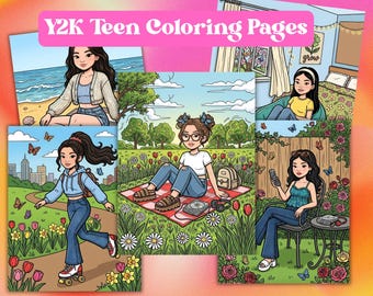 Y2K Coloring Pages Printable | 2000s Teen Nostalgia Coloring Book | Retro 2000s Pop Culture & Fashion