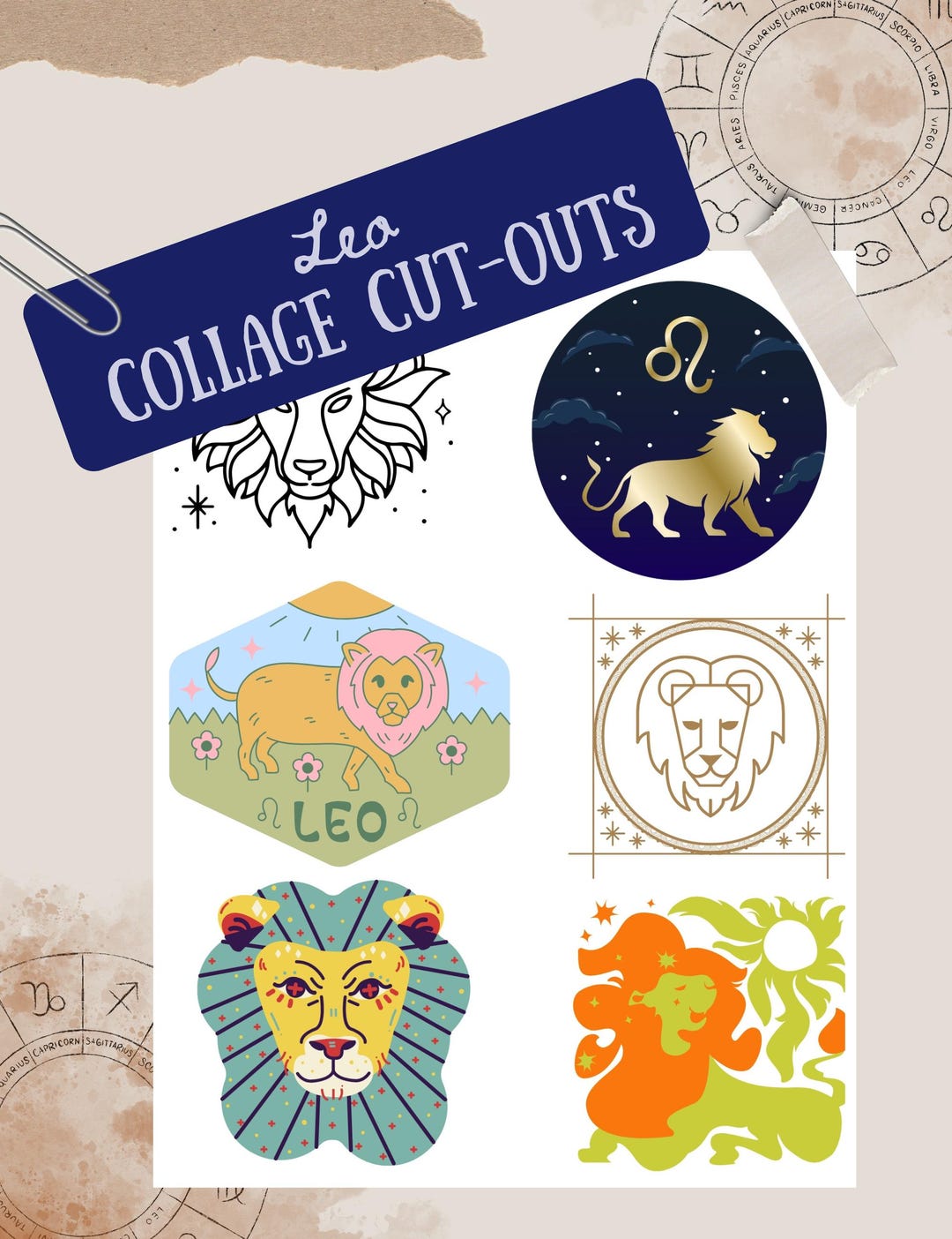 Leo Collage Kit Printable | Zodiac Collage Cut-outs | Celestial Vision ...