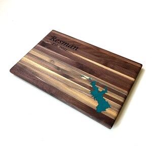 Custom Lake Black Walnut Cutting Board. Choose your own lake and engraving image 2